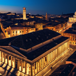 **On-device AI photography**: A vibrant, detailed photo of a Roman cityscape at night, showcasing the enhanced clarity and reduced noise achieved through AI-powered computational photography on a smartphone. Emphasis on the bright highlights and deep shadows captured with the phone.